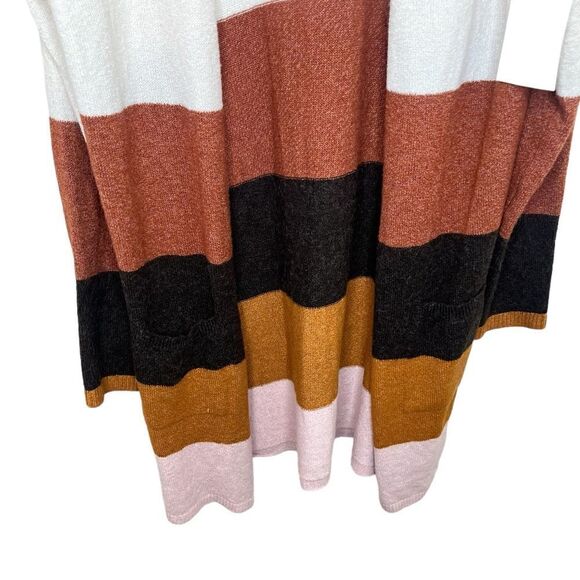 SO Pink/Brown/White Multi Long Sleeve Striped Open Front Cardigan Large - Picture 6 of 12
